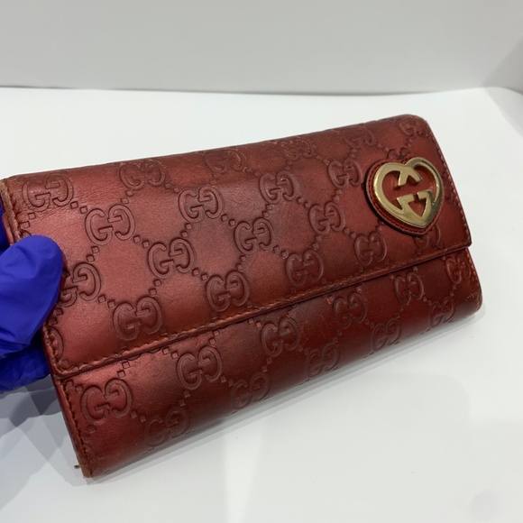 Gucci Red Lovely Heart Guccissima Long Wallet Sku#85603(Gently used,color fading - Picture 14 of 16